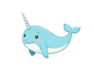 Obraz premium Flat style cartoon narwhal with a spiral tusk