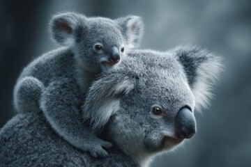 Adorable koala joey clings to its mother. A heartwarming moment of wildlife.