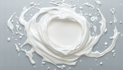 Abstract swirl of white creamy substance on a gray background