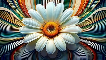 white daisy flower in abstract striped background digital art nature bloom