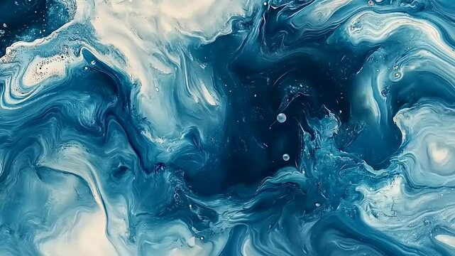 Captivating Fluidity: An Abstract Ocean of Blue and White Acrylic Pour Art