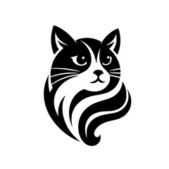 Black and White Cat Logo Design - Minimalist, Modern, Vector Illustration