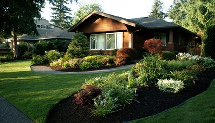 Naklejka premium Home with well-maintained landscaping