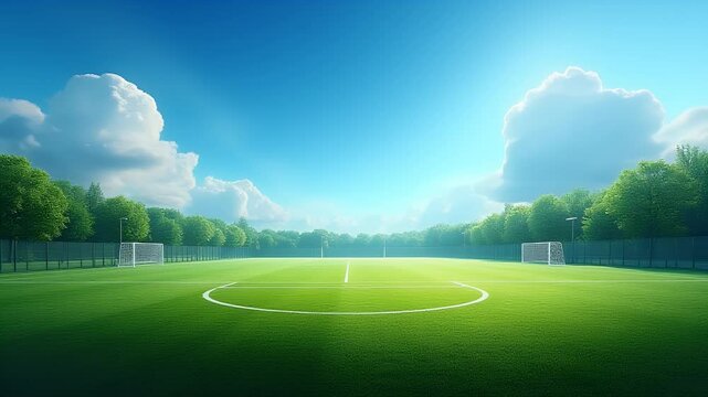 Vibrant Green Grass Covering a Well-Maintained Soccer Field Providing a Natural Background for Sports Activities
