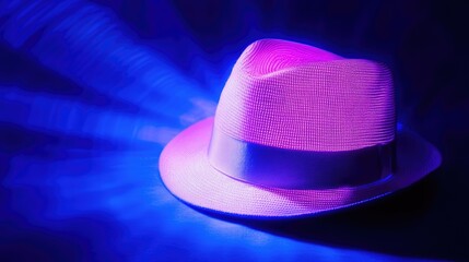 Pink fedora hat, dramatic lighting, dark background
