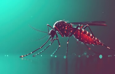 Close-Up of a Vibrant Mosquito with Detailed Features on a Smooth Surface Against a Soft Background in Cool Tones