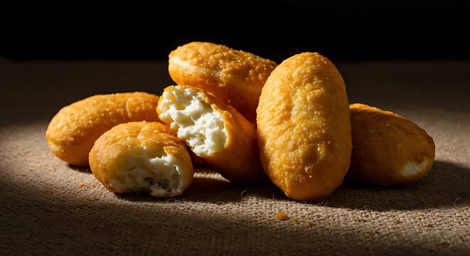 Traditional dried curds (aaruul) from Mongolia, presented on burlap with soft lighting and minimal background. Macro photo captures texture and heritage of this dairy snack.