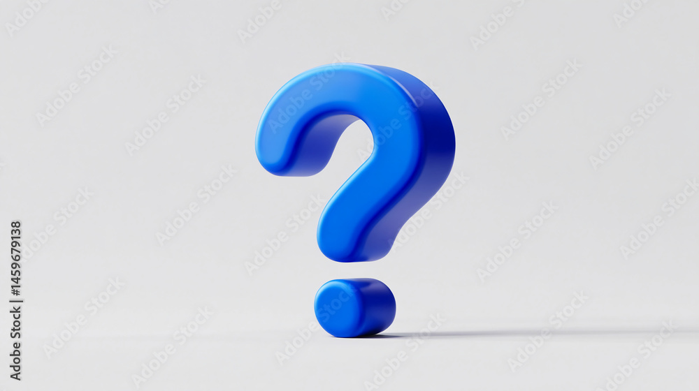 Poster blue 3d question mark on white background, representing inquiry, uncertainty, or a need for informat