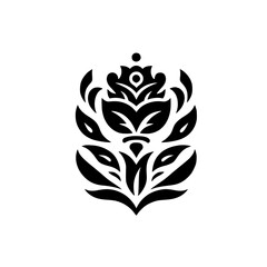 Elegant Black Floral Crest Design on White Background