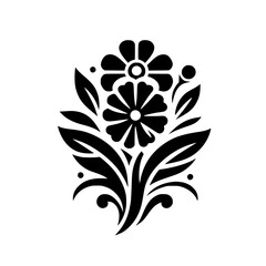 Black and White Floral Design Element on White Background