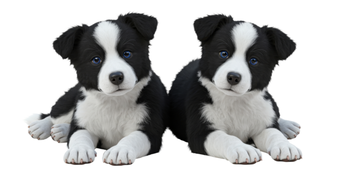 Two Puppies Lying Down on White Background Cuteness Overload