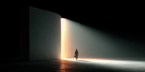 Man Walking Towards Illuminated Bible Symbolizing Faith and Spiritual Journey