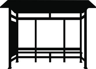 Fototapeta premium Silhouette of modern bus stop shelter with roof and bench seating