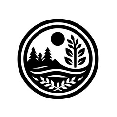 Nature Emblem: Minimalist Black and White Logo for Ecology and Outdoors