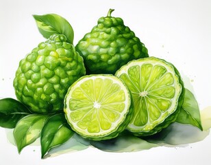 bergamot fruit painted in watercolor a single image separate from any background