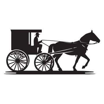 Silhouette of amish buggy with horse vector on a white background. Amish buggy with horse icon