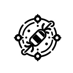 Black and White Festive Icon: Candy with Floral Frame