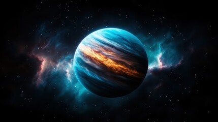 A breathtaking view of a blue planet amidst vibrant cosmic clouds, showcasing swirling colors and cosmic phenomena that captivate the imagination of space enthusiasts.