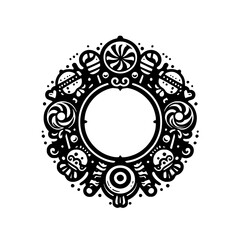 Sweet Treat Circle Frame, Black and White, Vector Illustration