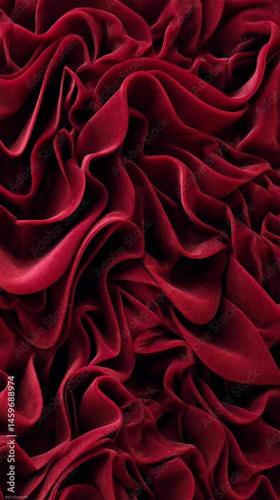 Poster deep red fabric texture, rich folds and curves create a luxurious, dramatic appearance, ideal for ba