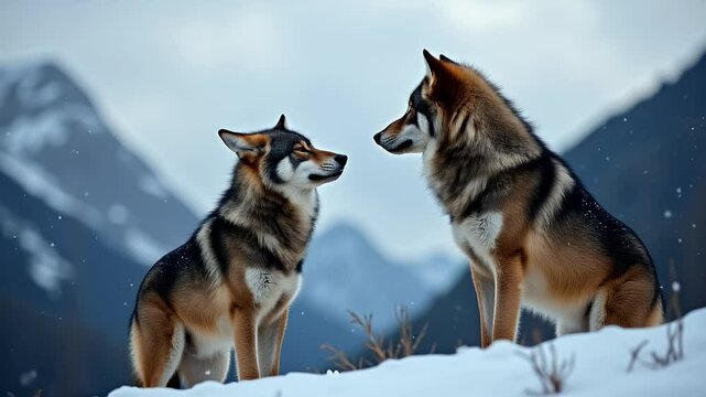 Two Wolves Standing Together in a Snowy Wilderness