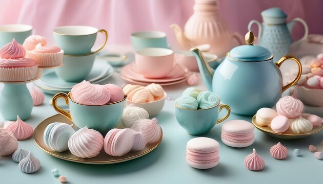 pastel colored tea party complete with marshmallows