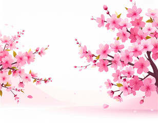 桜の木が咲き誇る春の風景を描いたイラスト generative ai