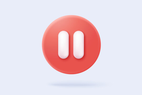 3d social media pause video in background. Red round play button for pause multimedia with colorful concept of video, audio playback. 3d media player button icon rendering vector illustration