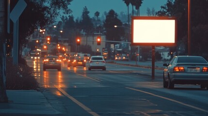 Evening Commute: City Street Scene at Dusk