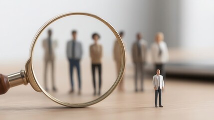 Focused scrutiny on a single figure in a group.