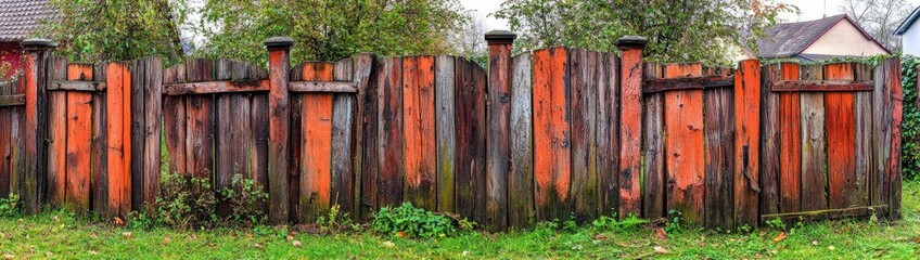 Aged wooden fence with varied hues of weathered wood