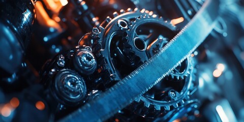 Close-up of intricate engine components