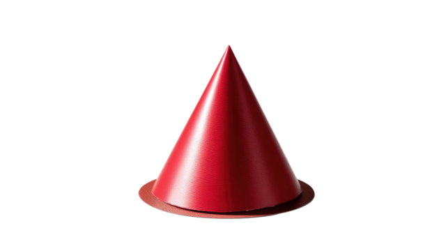 Radiant Red Cone: A vibrant, minimalist composition featuring a singular, glossy red cone, poised against a seamless backdrop, its smooth surface reflecting light.