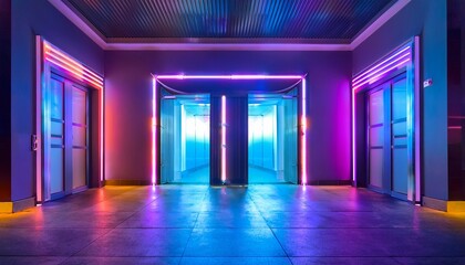 neon lit exit doors a vibrant modern architectural study