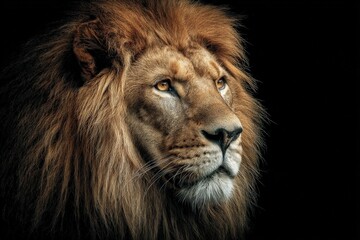 Fototapeta premium Majestic male lion, golden mane, intense gaze.