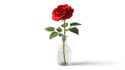 Fototapeta premium Red Rose in Vase on White Background