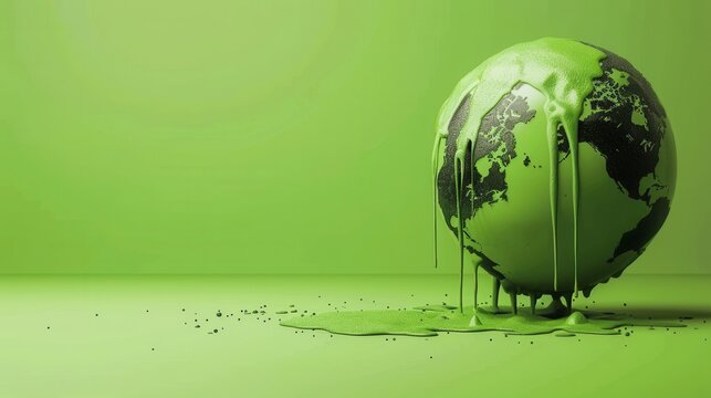 Creative depiction of melting earth globe with green paint dripping