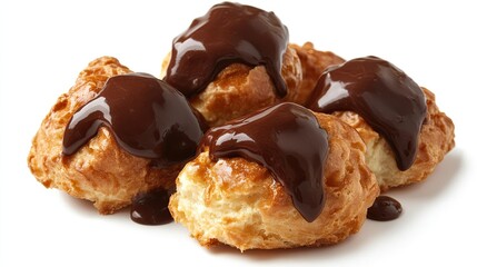 Delicious Chocolate Topped Pastries on White Background