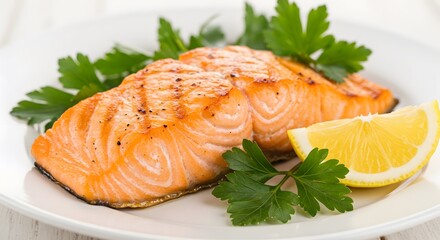 grilled salmon with a lemon on the side