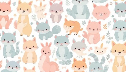 Obraz premium Adorable animal pattern. Cute animals in pastel colors, perfect for kids