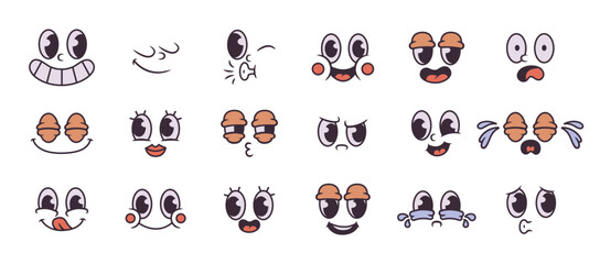 Cartoon face expressions set in retro style