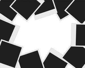 Scattered Polaroid Photo Frames with Blank Center, Empty Photo Frames Border with Copy Space