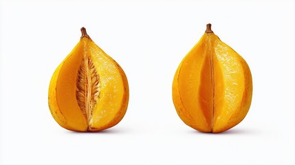 Two halves of a golden fruit