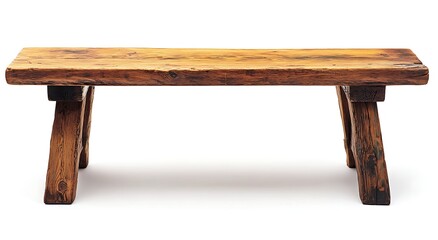 A rustic wooden bench, isolated on a white background
