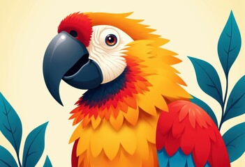 Obraz premium Colorful parrot with vibrant feathers perched among tropical leaves