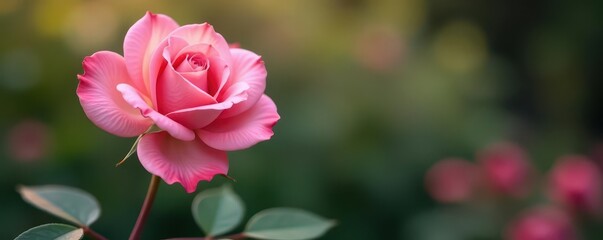 Single pink rose, long stem, soft petals, garden bloom , nature, long stem