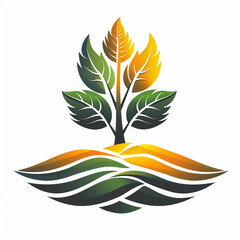 Bold gradient lighting effect. Abstract tree with layered terrain. Ideal for sustainable branding, eco farming visuals, and vector graphics.