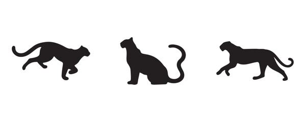 Black leopard silhouettes showing progressive walking motion, ideal for nature-themed designs and animation concepts