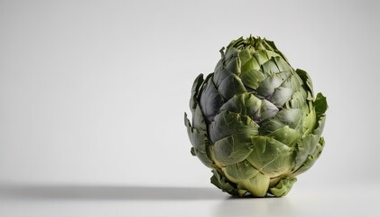 Obraz premium A whole artichoke, vibrant green, sits alone against a pure white backdrop , detail, delicious