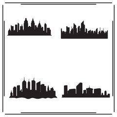 Fototapeta premium City skyline silhouette set – modern urban skyline vector icons, architectural building outlines for travel illustrations, real estate branding, website headers, cityscape design,